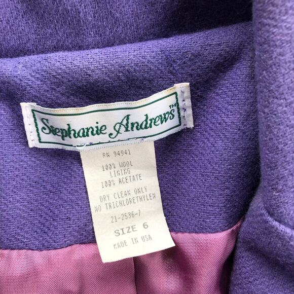 Vintage Stephanie Andrews 100% Wool Blazer Jacket Purple SZ 6 Small USA 90s Y2K - Picture 2 of 8